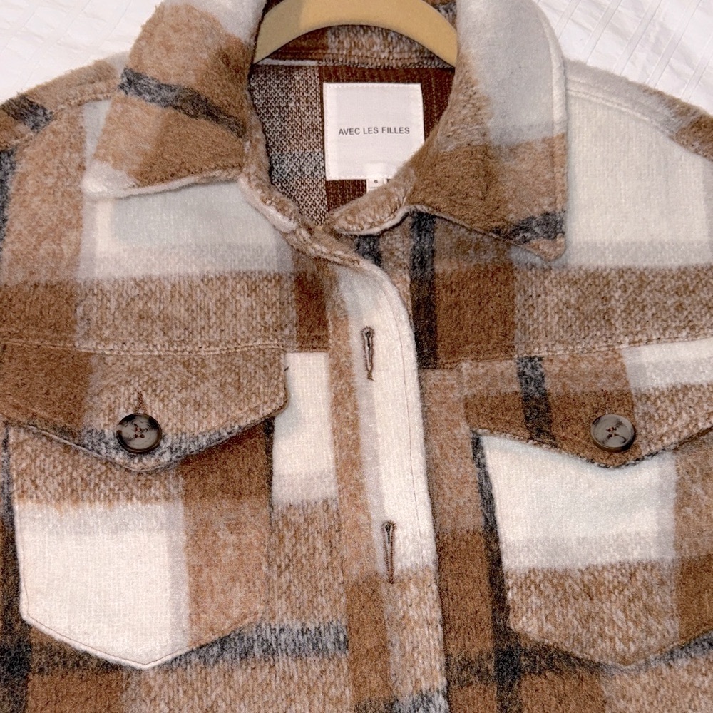 Avec Les Filles Tan and White Plaid Utility Jacket - Picture 13 of 13